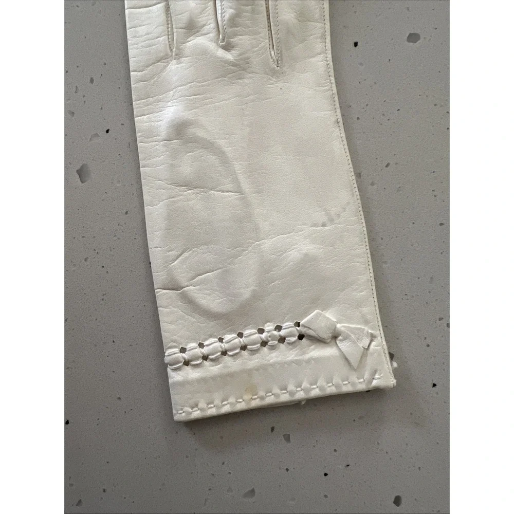 Vintage 50s 60s Genuine Deerskin Leather Gloves set White Black size 6 / 6.5
